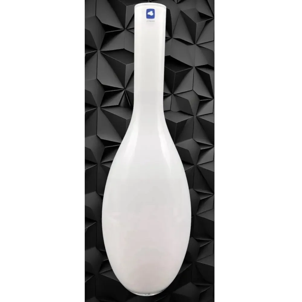 Art Glass Vase Leonardo‎ 15” Handmade White Beauty Cased Modern Minimalistic